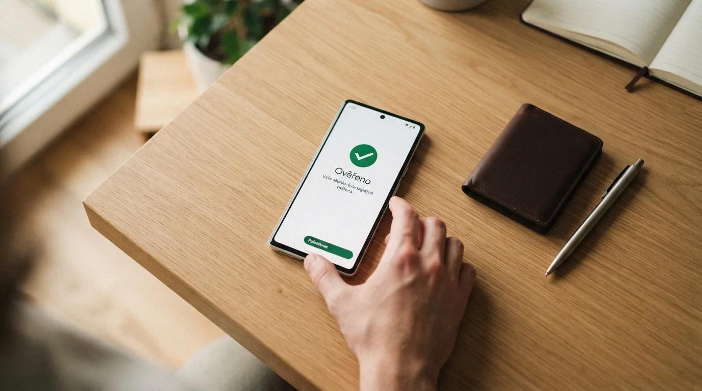 Mobilní telefon s aplikací BankID při ověřování totožnosti