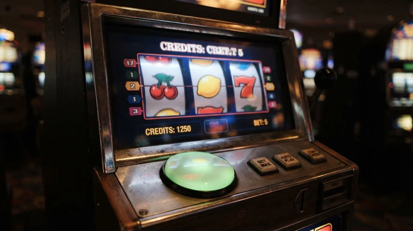 Detail rulety nebo automatu s vyznačeným tlačítkem „Free Spin“ a vizualizací hodnoty jednoho zatočení