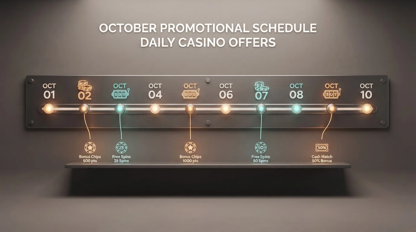 Kalendář s vyznačenými dny a ikonami casino bonusů