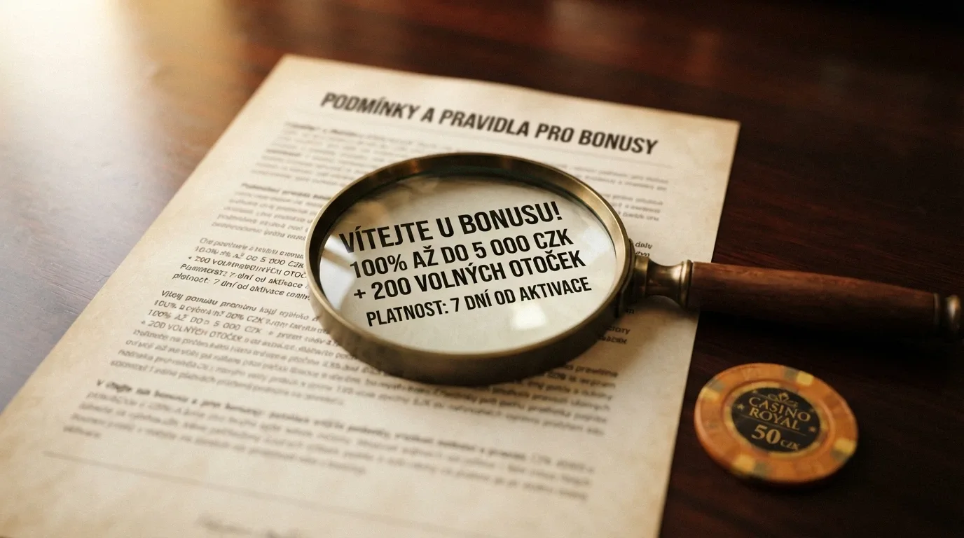 Detail bonusových podmínek — procenta, částky, protočení a lhůty na papíře pod lupou