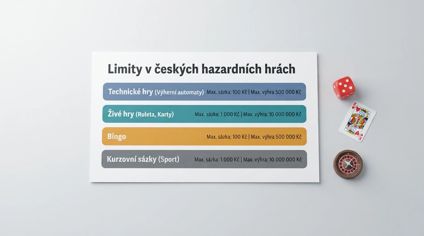 Úřední listina s vyznačenými paragrafy, vedle ikony kostky, karet a rulety s číselnými údaji
