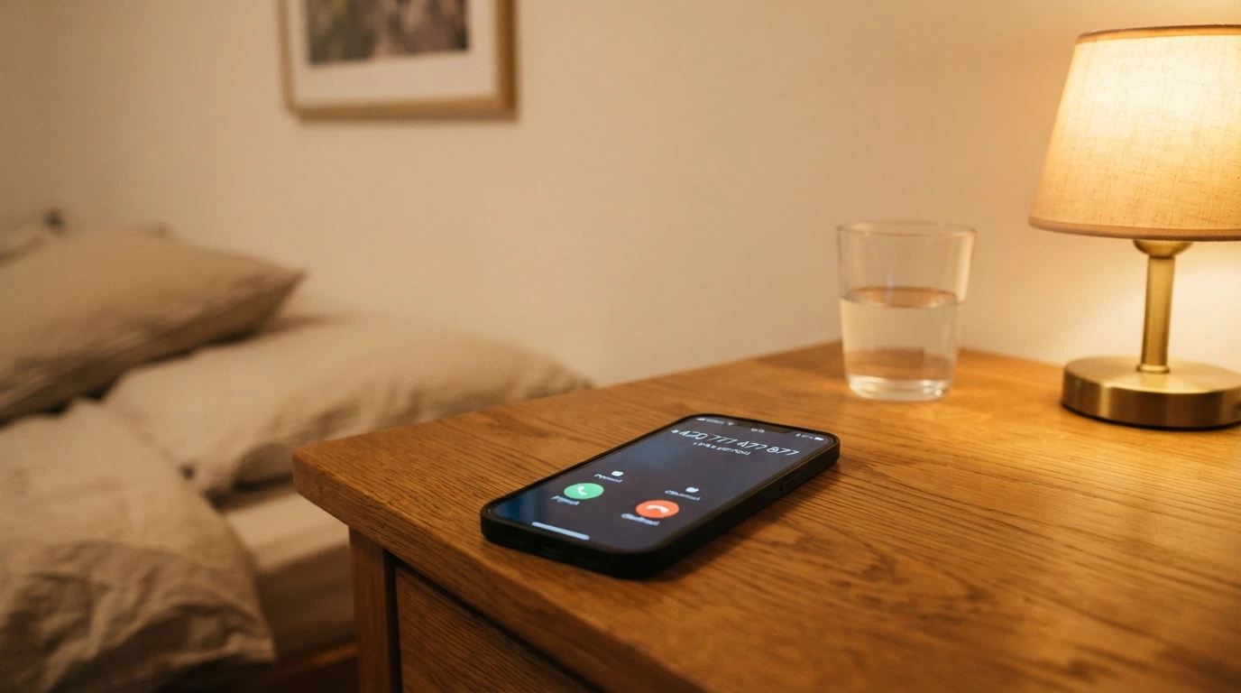 Telefon s vytočeným číslem linky pomoci na displeji a logem Naberte kurz