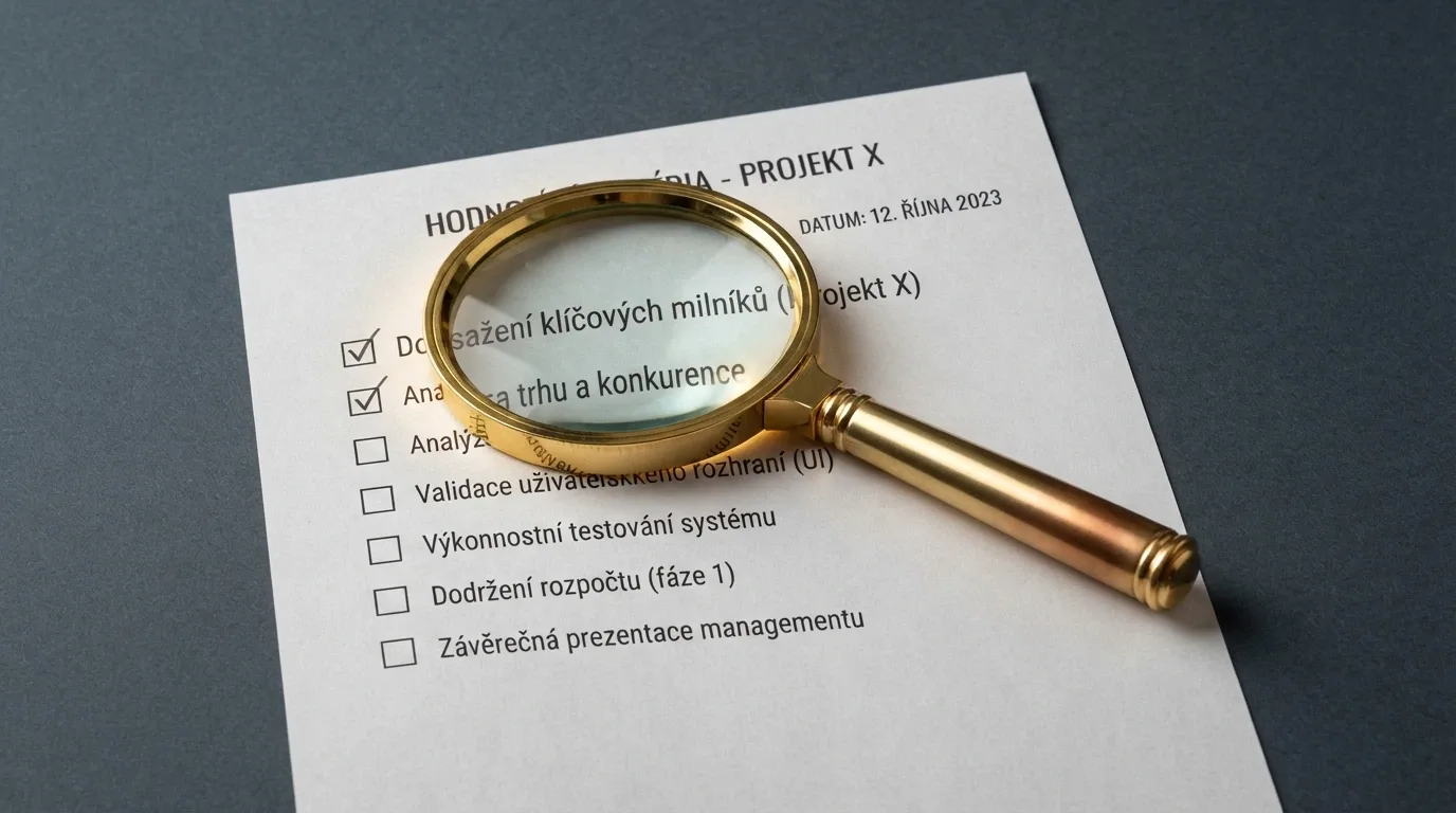 Seznam hodnoticích kritérií s lupou zaměřenou na položku Licence MF ČR