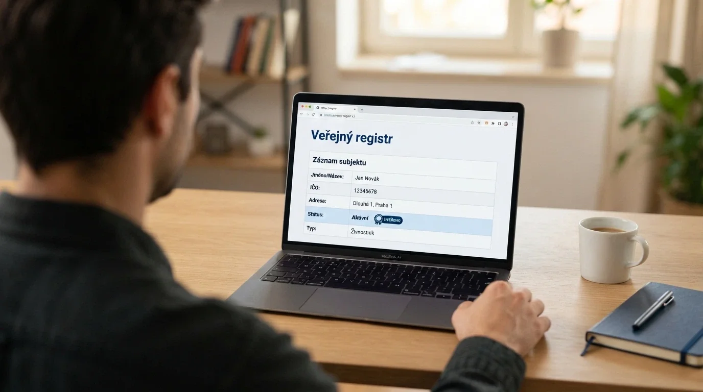 Úřední výpis z registru Ministerstva financí ČR s razítkem a licenčním číslem