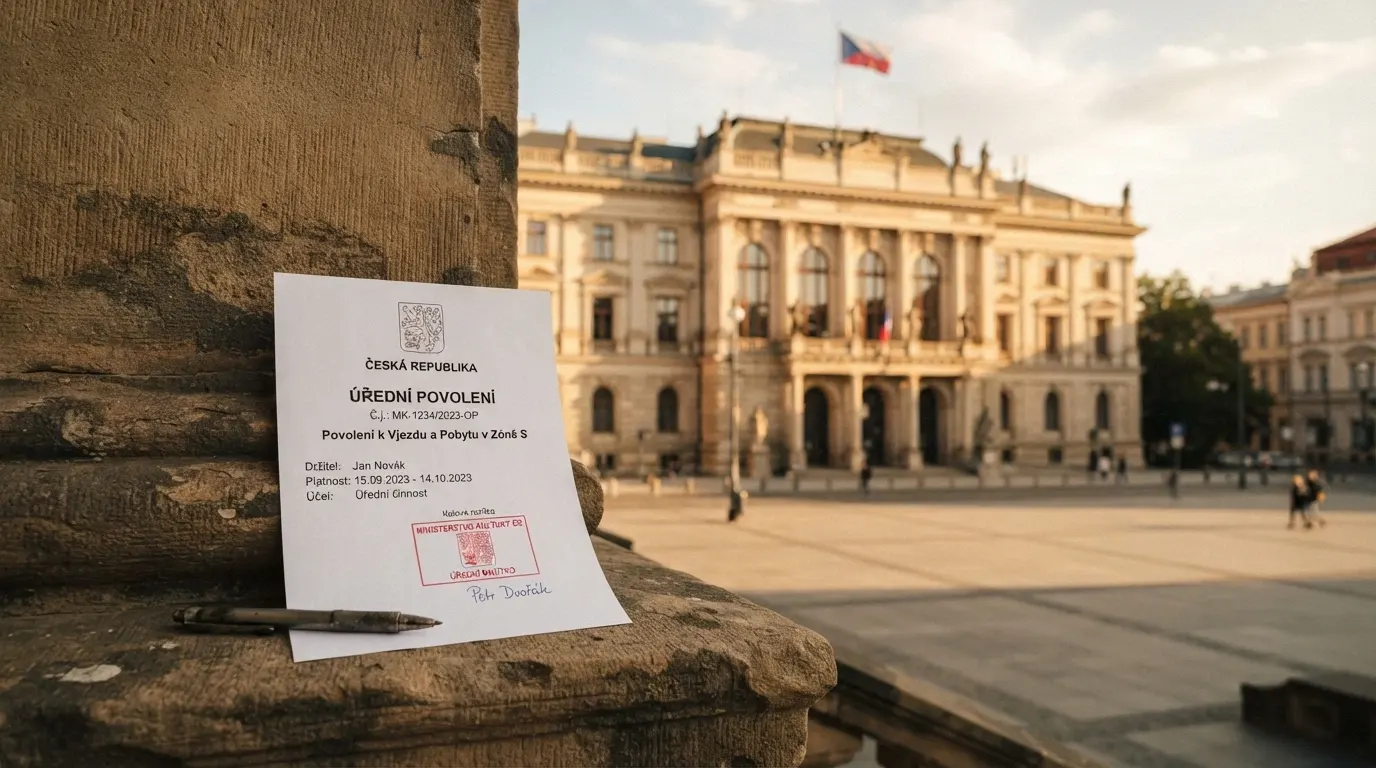Budova Ministerstva financí ČR a úřední dokument s licencí