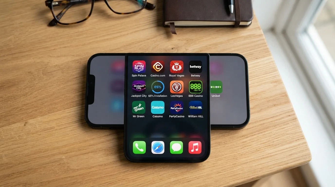 Ikony českých casino aplikací na domovské obrazovce mobilu s tlačítkem instalace