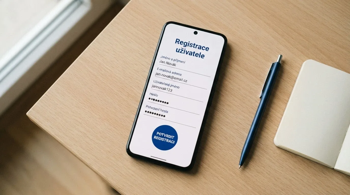 Obrazovka s registračním formulářem online casina a logem Bank iD