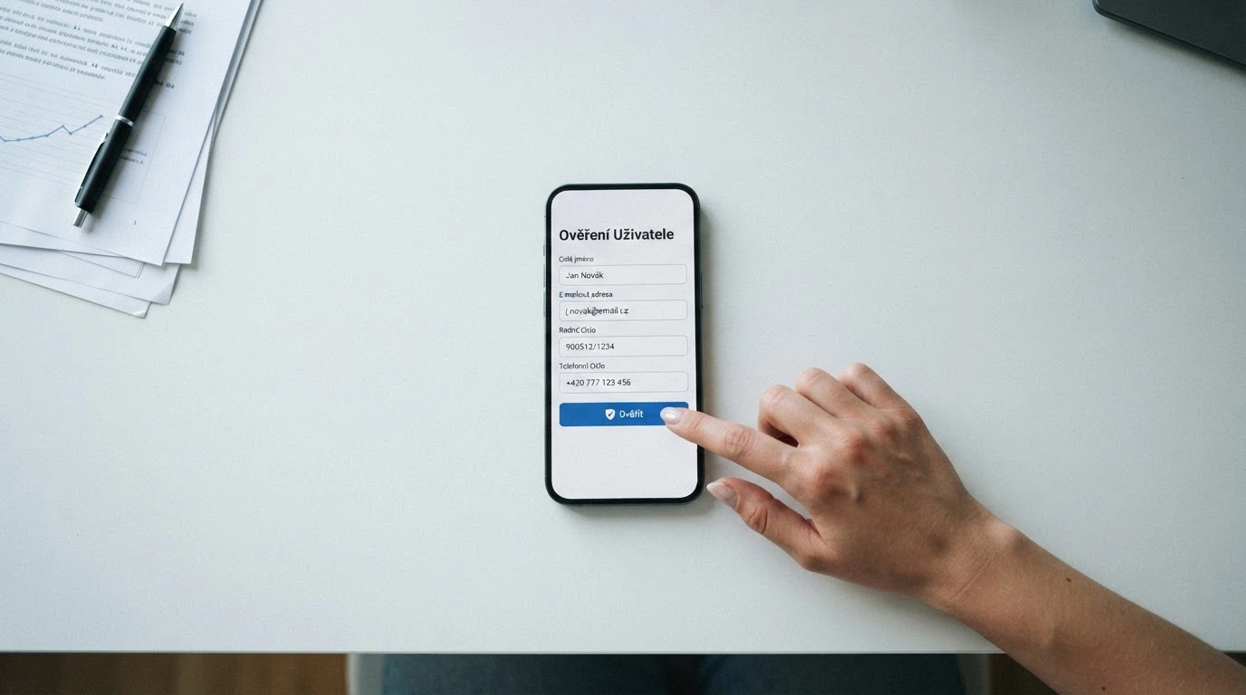 Mobilní telefon zobrazující registrační formulář online casina s logem BankID a polem pro ověření totožnosti