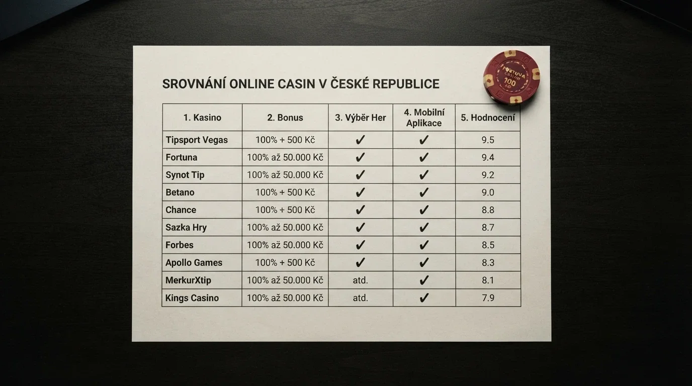 Přehledná tabulka s logy a klíčovými parametry deseti featured krypto kasin