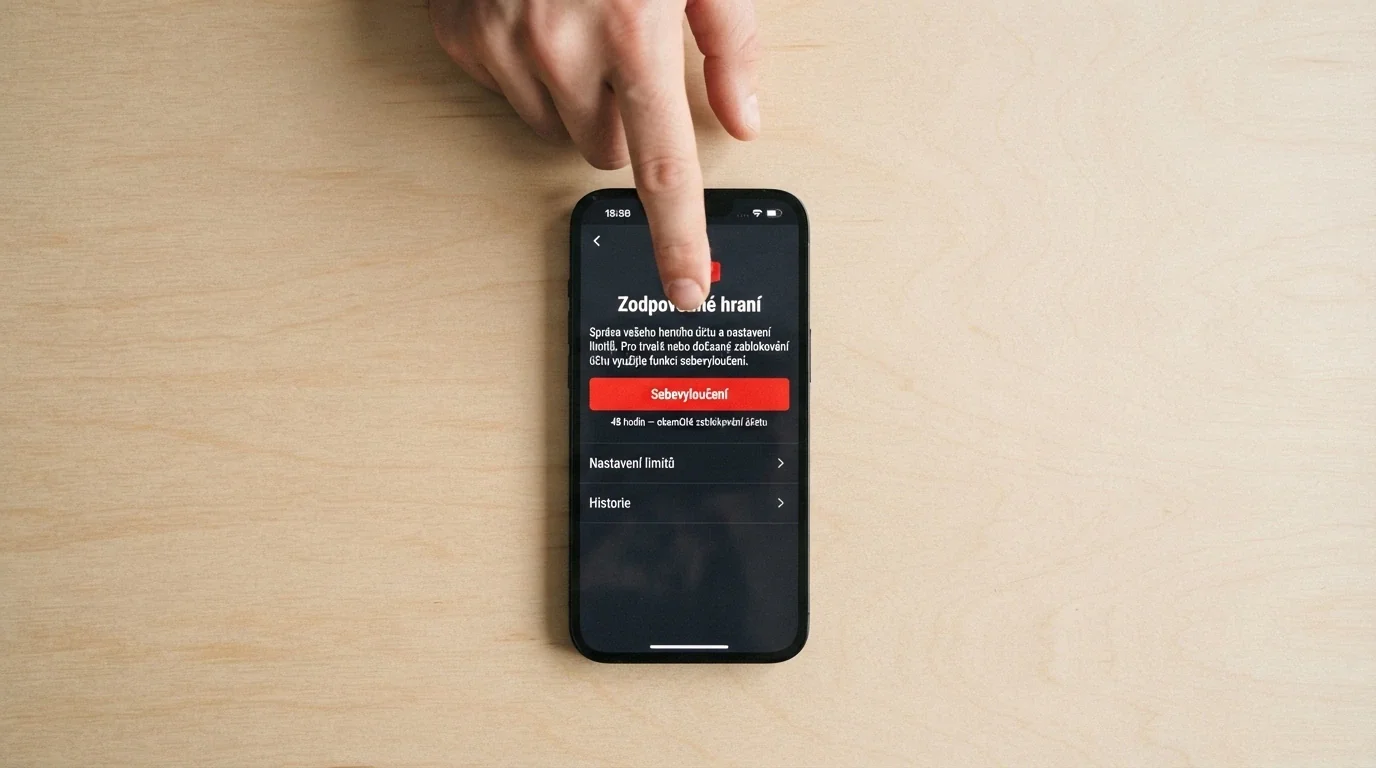 Tlačítko paniky na obrazovce online kasina s nápisem sebevyloučení