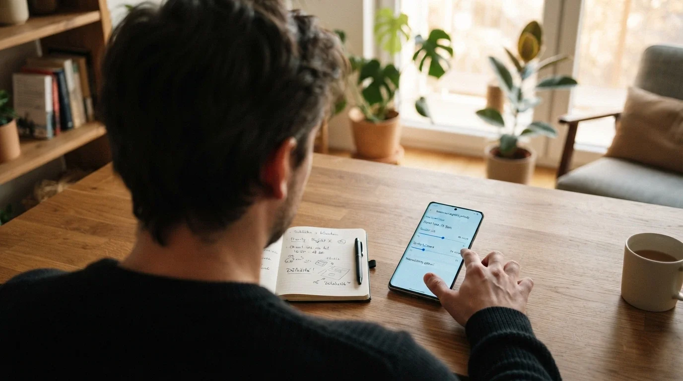Ruka nastavující limity vkladu v uživatelském kontě kasina, vedle telefon s číslem linky pomoci